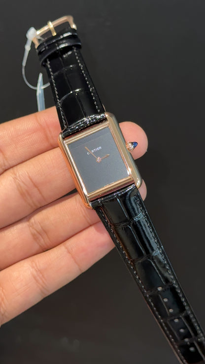 Cartier Tank | Rose | 36mm | Black Leather Strap | Black Dial - twentyfour