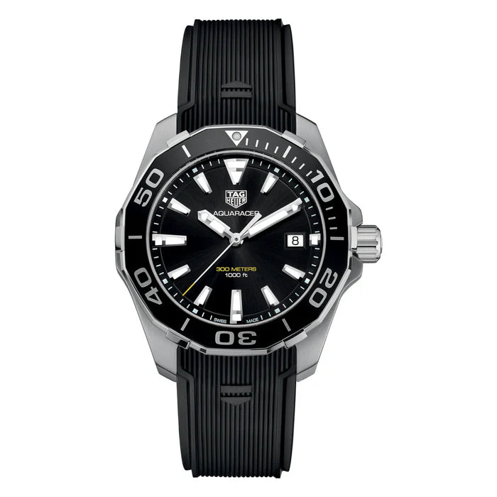 Tag Heuer Aquaracer Men’s Quartz Swiss Made Black Silicone Strap Black Dial 41mm | WAY111A.FT6151