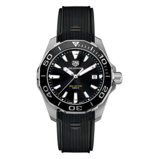 Tag Heuer Aquaracer Men’s Quartz Swiss Made Black Silicone Strap Black Dial 41mm | WAY111A.FT6151