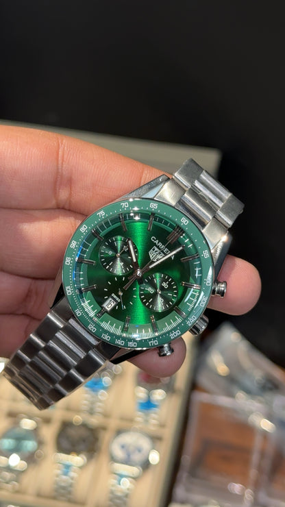Tag Carrera | Silver Chain | Chrono | Green Dial