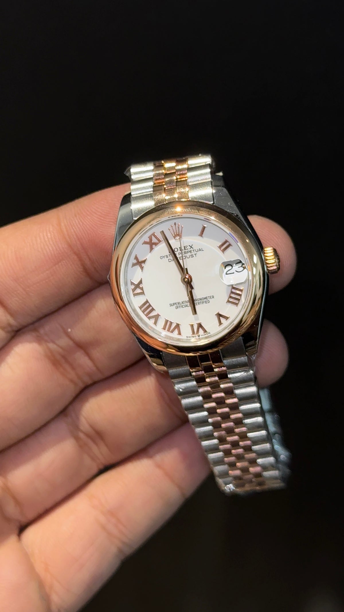 Premium DateJust | Eveline | Plain Bezel | 30mm | Women | Rose Two Tone | White Index Dial