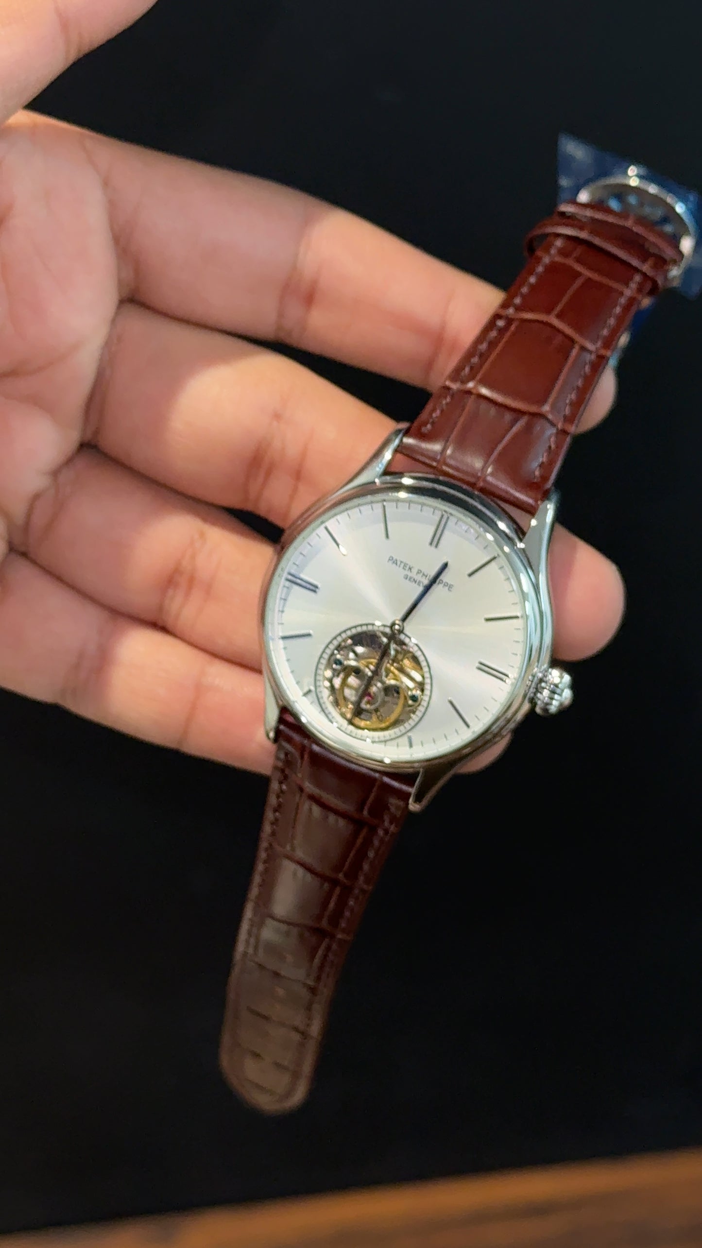 Patek Auto | Silver | Brown Leather Strap | Pendulum | White Dial