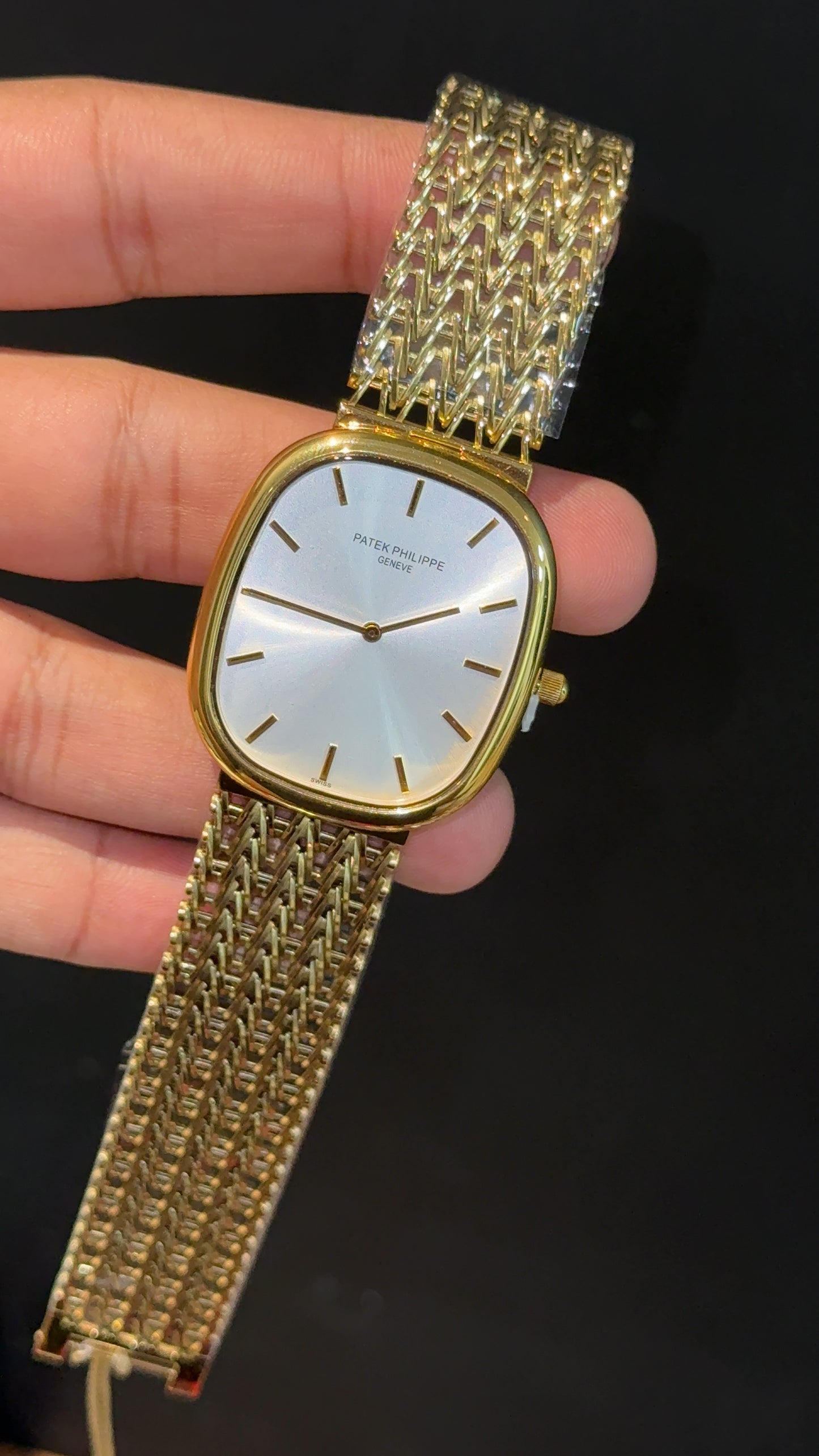 Pp Ellipse | Gold Mesh Chain | White Ebony Dial