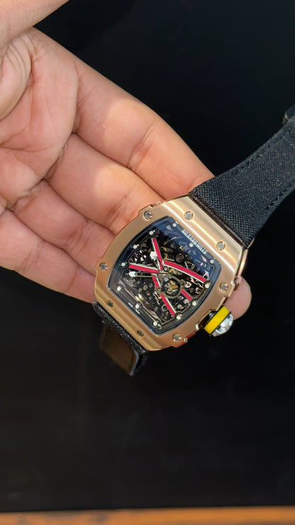 Premium Richard Mille | Rose | RM 67-02 Edition | Black Strap | Skeleton | Black Dial - twentyfour