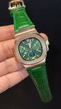 Pp Auto | Moonphase | Chrono | Rose Case | Green Leather Strap | Green Dial