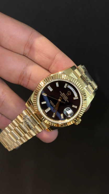 Premium Daydate | Gold Chain | Black Meteorite Dial