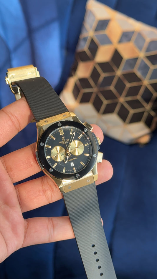 Hublot Gold | Chrono | Black Gold  Dial | Pvc Strap