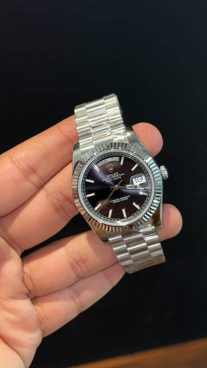Premium DayDate | Silver Chain | Black Dial