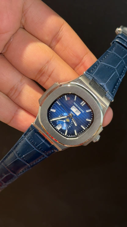Pp Auto | Moonphase | Yearly Edition | Silver Case | Blue Leather Strap | Blue Dial