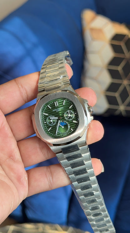 Pp MoonPhase | Silver | Chrono | Green Dial