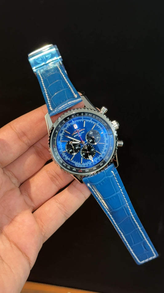 Brietling | Blue Leather Strap | Black Chrono | Blue Dial