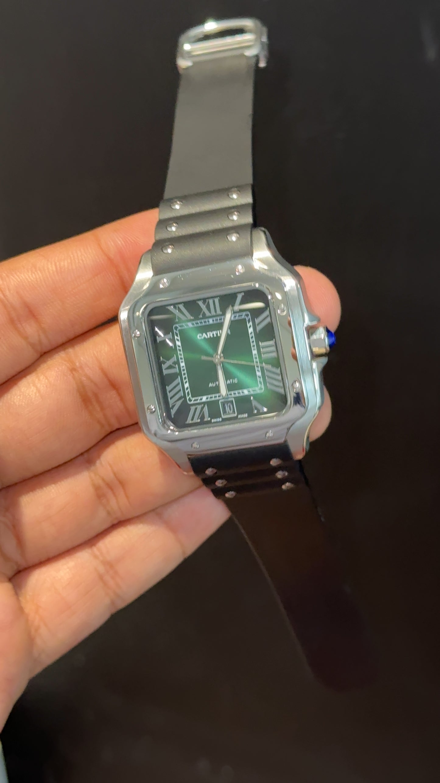 Cartier Santos | Silver Case | Black Strap | Green Dial - twentyfour
