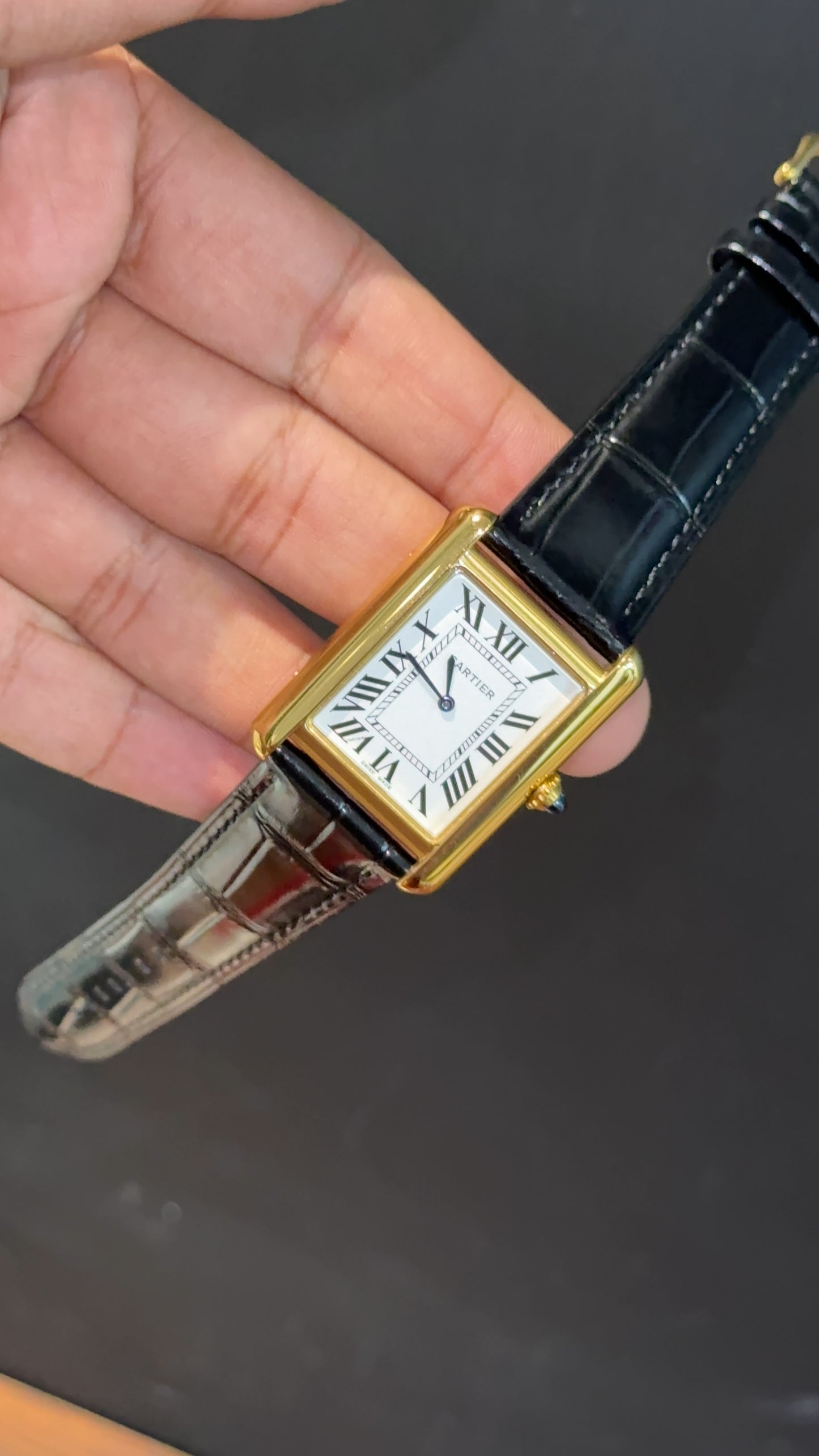 Cartier Tank | Gold | Black Leather Strap | White Crafted Dial