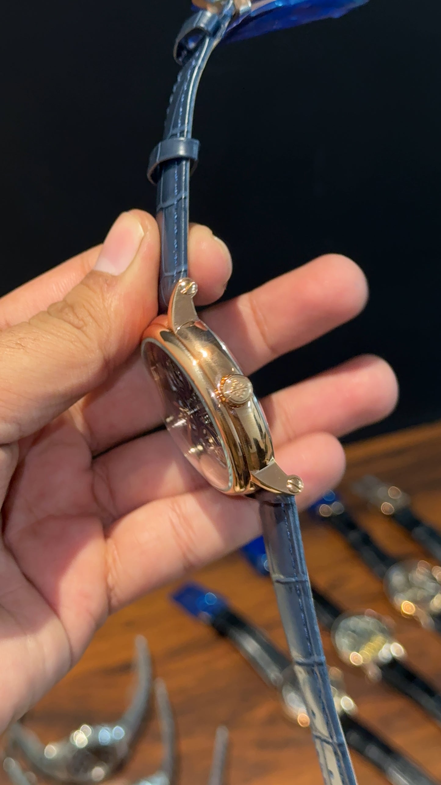 Patek Rose | Moonphase | Pendulum | Second Timer| Blue Leather Strap | Grey Machine | Blue Dial