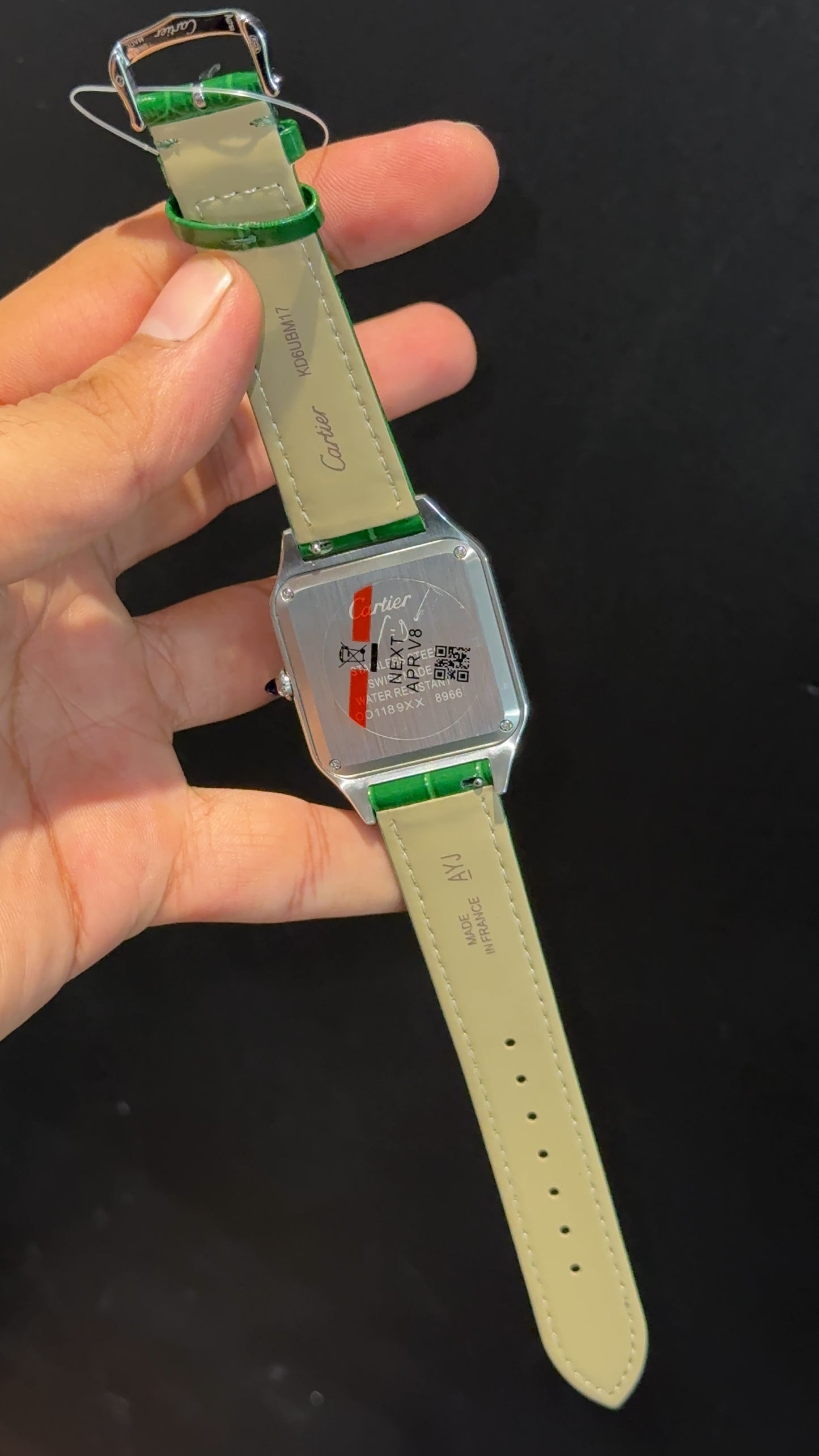 Cartier Santos | Gold Two Tone Case | Green Dumont Strap | White Dial