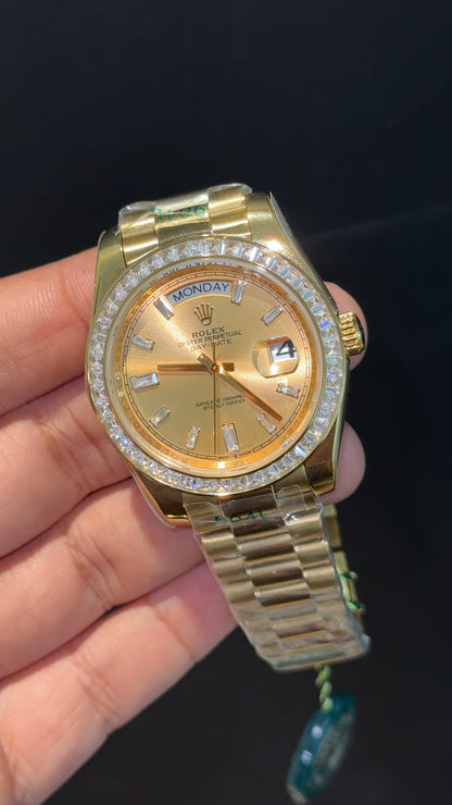 DayDate | Diamond Bezel | Gold Chain | Gold Pearl Dial