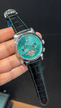 Patek Century | Auto | Pendulum | Silver Case | Green Lines Dial | Black Leather Strap - twentyfour