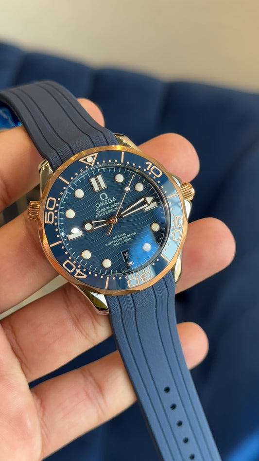 Omega Seamaster Auto | Twotone | Blue Dial | Blue Silicon Strap