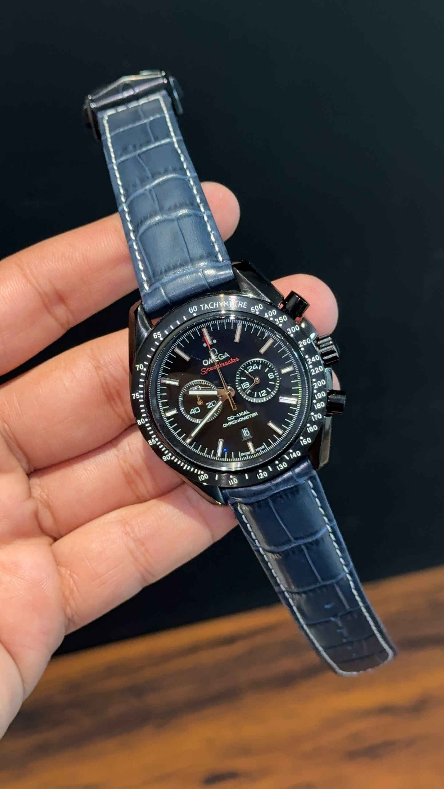 Omega Speedmaster | blue Strap | Black Case | Chrono | Black Dial