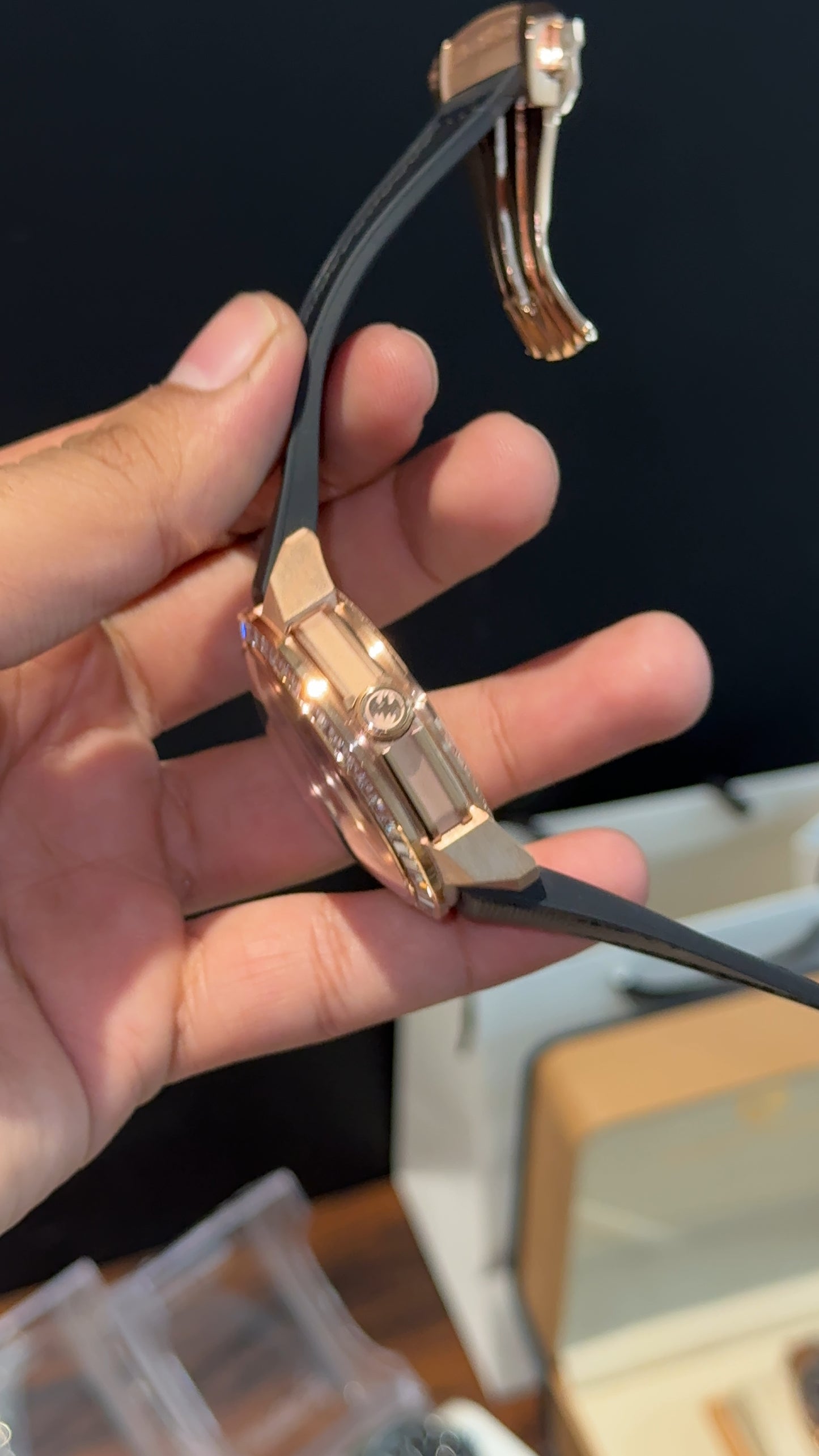 Executive Jacob and Co | Rose Pearl Bezel | Skull Double Tourbillon | Black Strap | Black Dial