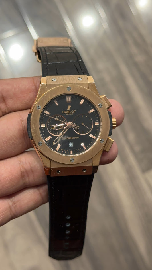 Hublot Rose | Chrono | Black Leather Strap