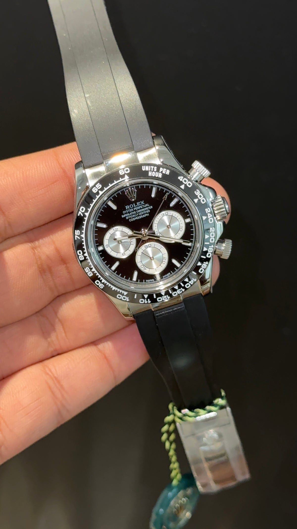 Daytona | Silver | Black Pvc Strap | Silver Chrono | Black Dial