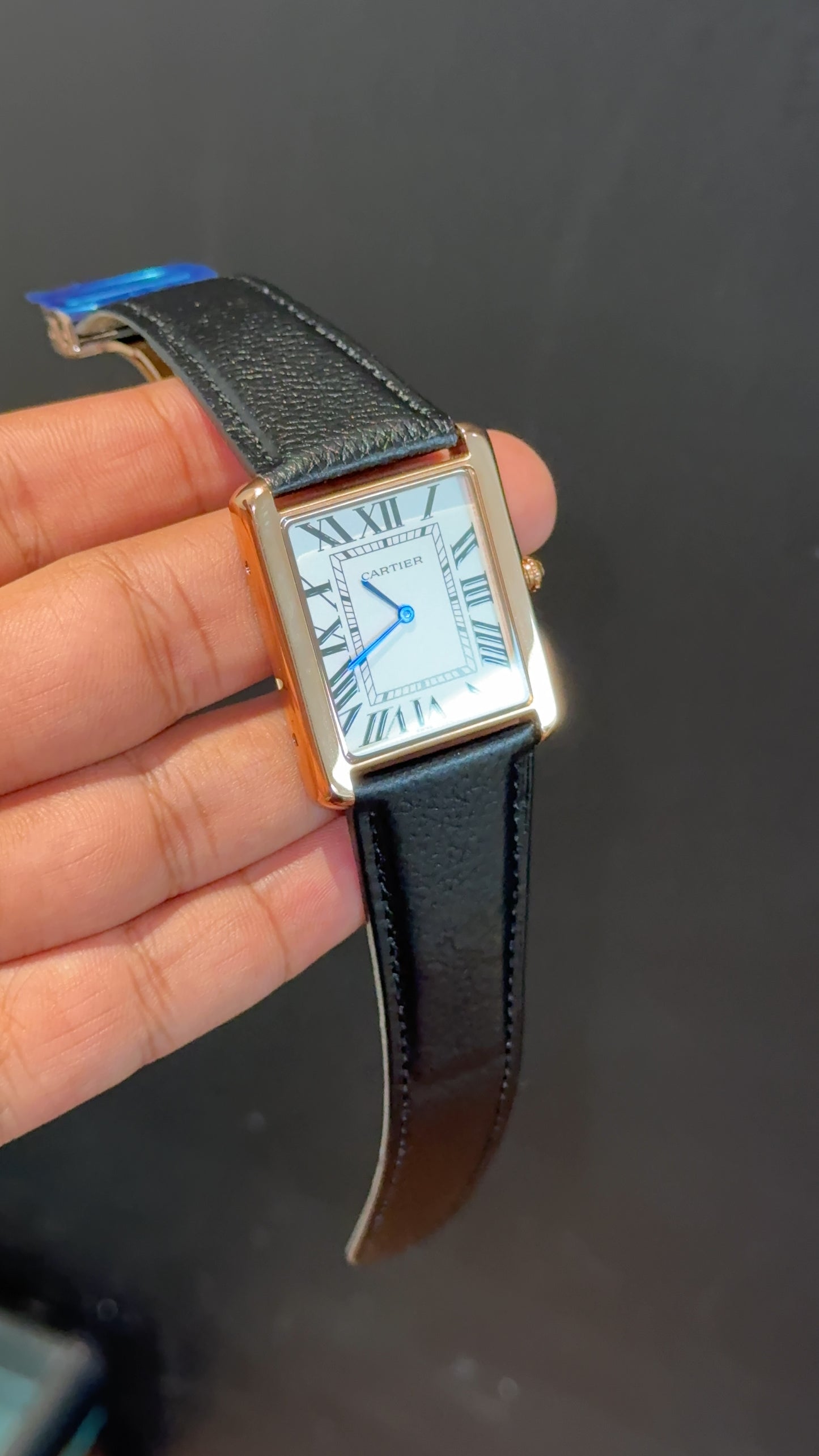 Cartier tank | Rose Case | Black Slim Strap | White Dial