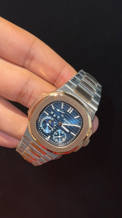 Pp Auto | Moonphase | Rose Two Tone | Sub Blue Dials
