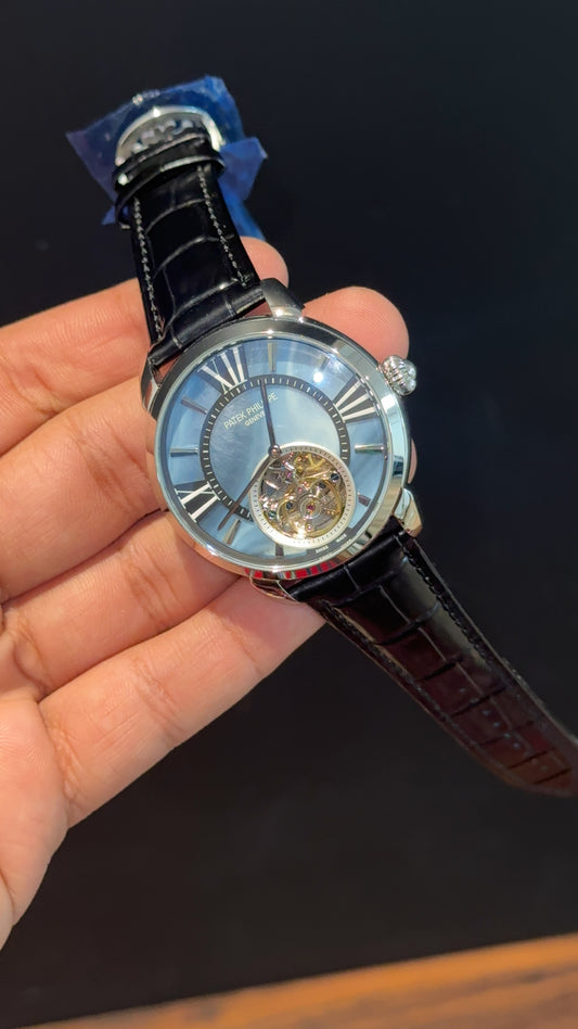 Pp Auto | Pendulum | Silver | Black Strap | Shaddy Sky Blue Dial