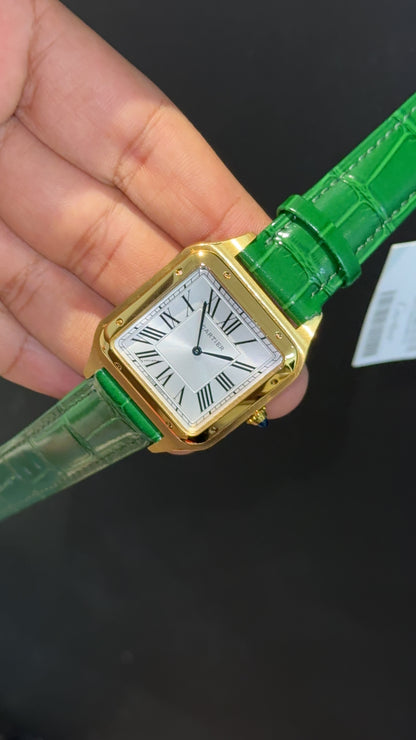 Cartier Santos | Gold Case | Green Dumont Strap | White Dial