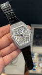 Premium Franck Muller | Curvex Skeleton | Silver Case | Black Leather Strap | Silver Pearl Dial