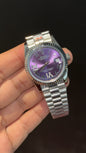 Datejust | 36mm | Silver President Chain | Purplish Dial