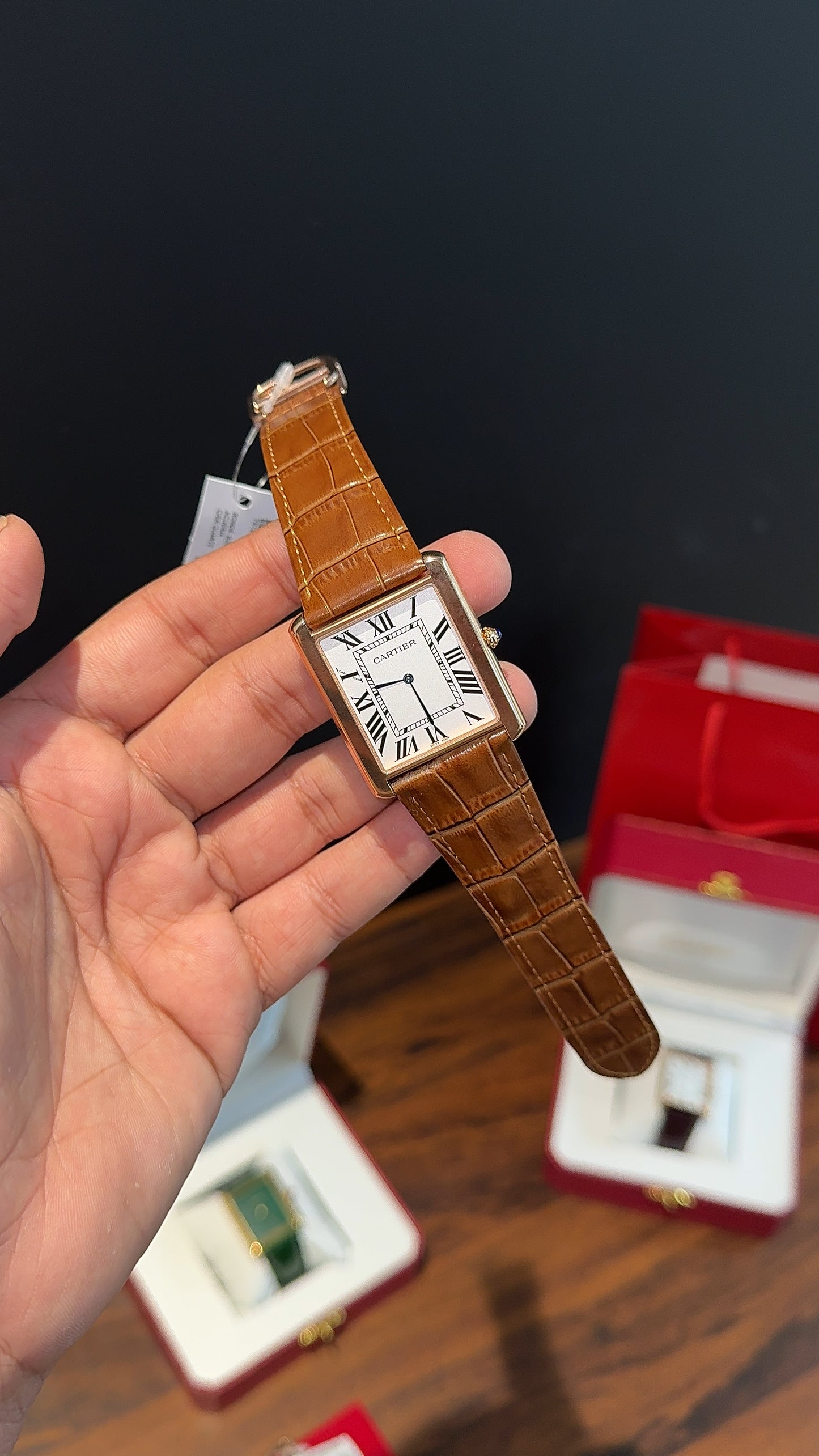 Cartier Tank | Rose | Camel Brown Leather Strap | White Dial