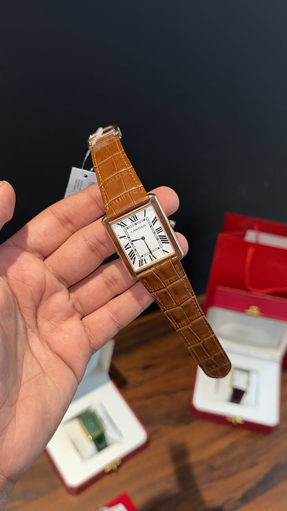 Cartier Tank | Rose | Camel Brown Leather Strap | White Dial