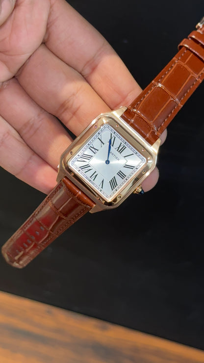 Cartier Dumont Lacquer | Rose Two Tone Case | Brown Leather Strap | White Dial - twentyfour