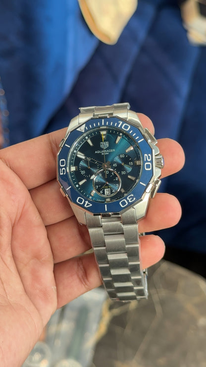 Tag Aquaracer | Silver Chain | Blue Chrono Dial