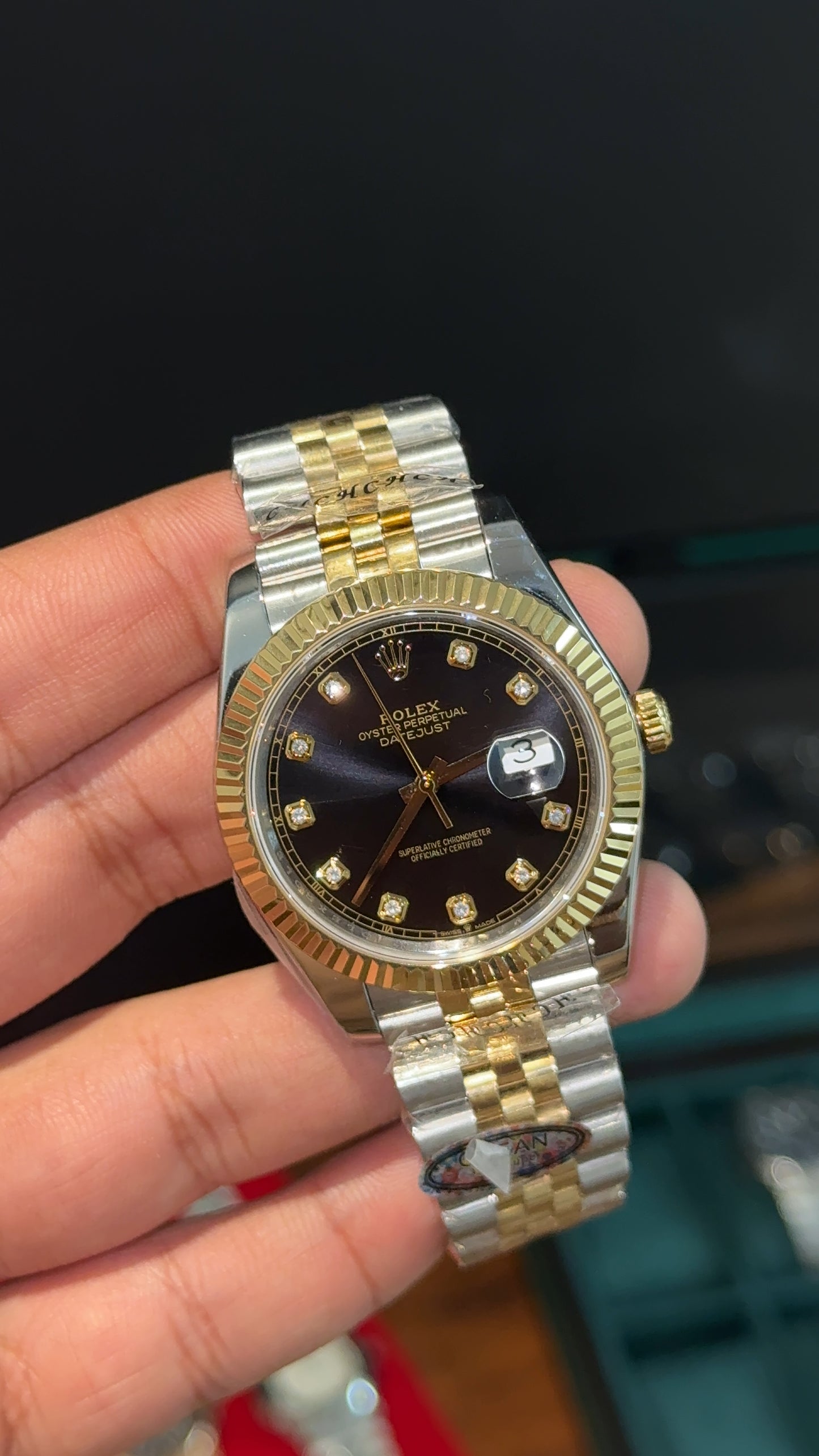 Premium Datejust | Gold Two Tone | Gold Diamond Digit | Black Dial