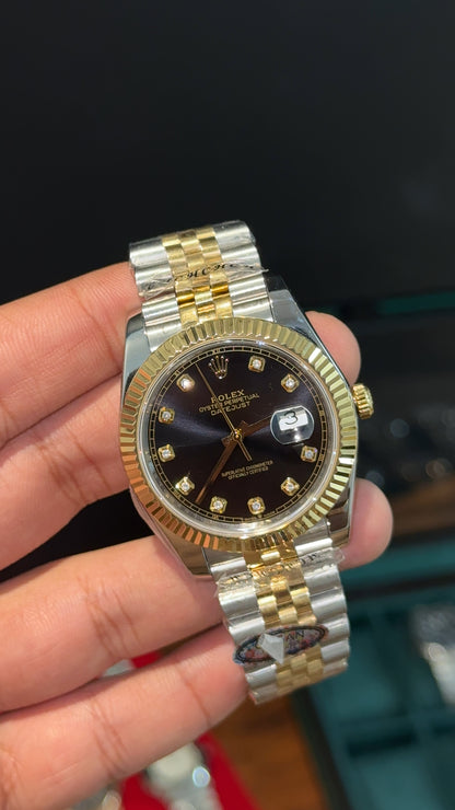 Premium Datejust | Gold Two Tone | Gold Diamond Digit | Black Dial