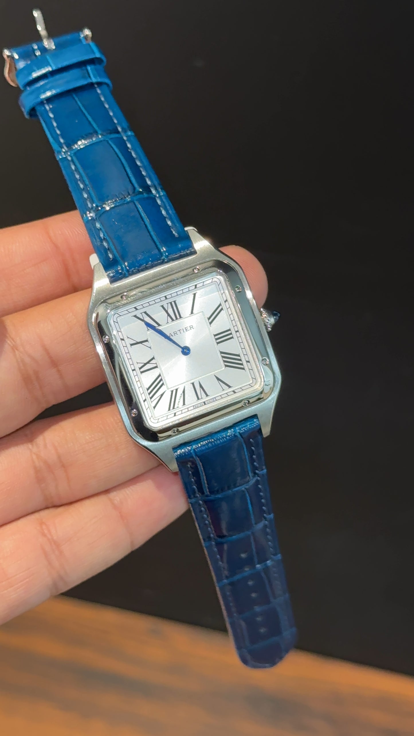 Cartier Dumont Lacquer | Silver Case | Blue Leather Strap | White Dial - twentyfour