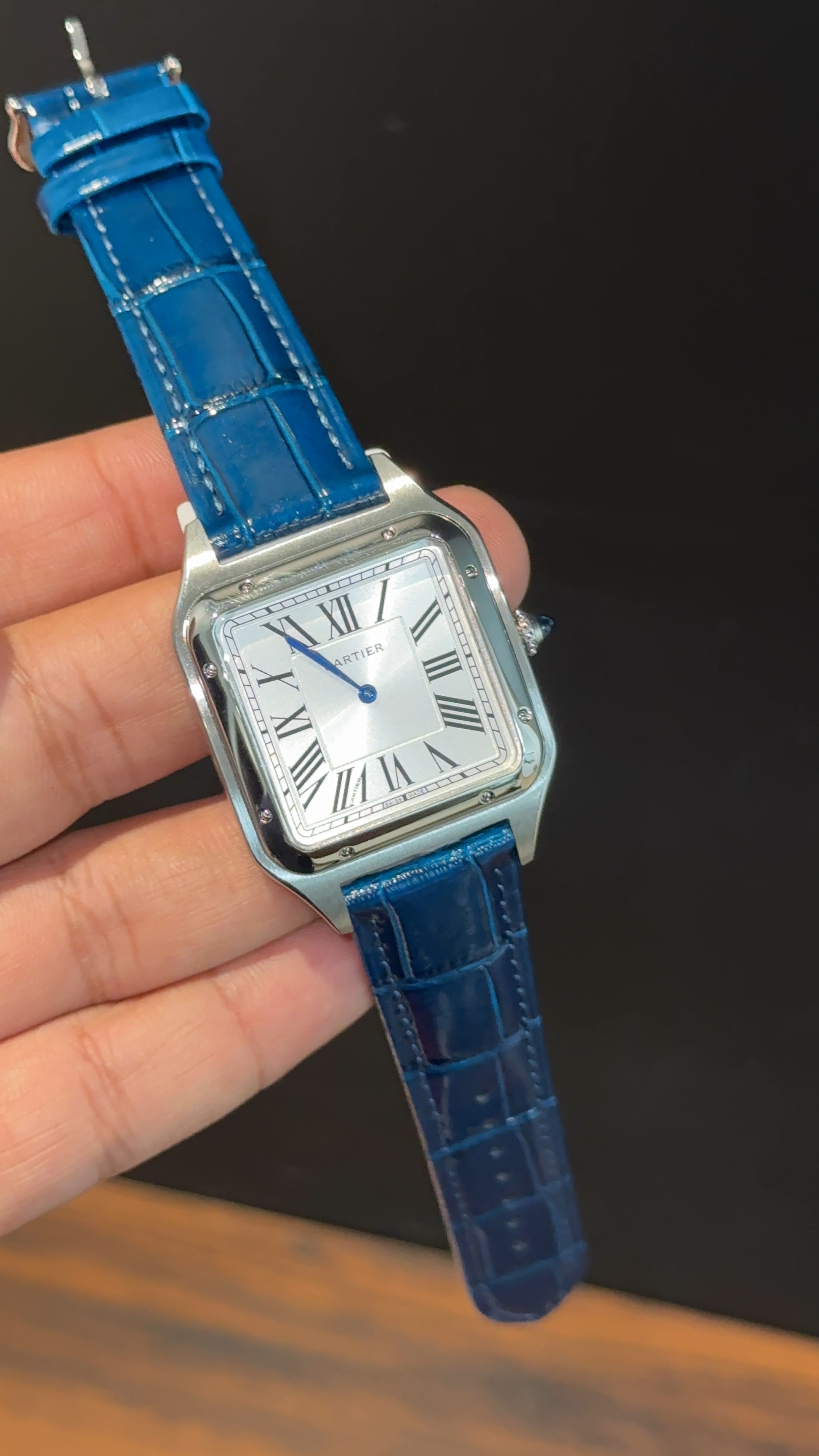 Cartier Dumont Lacquer | Silver Case | Blue Leather Strap | White Dial - twentyfour