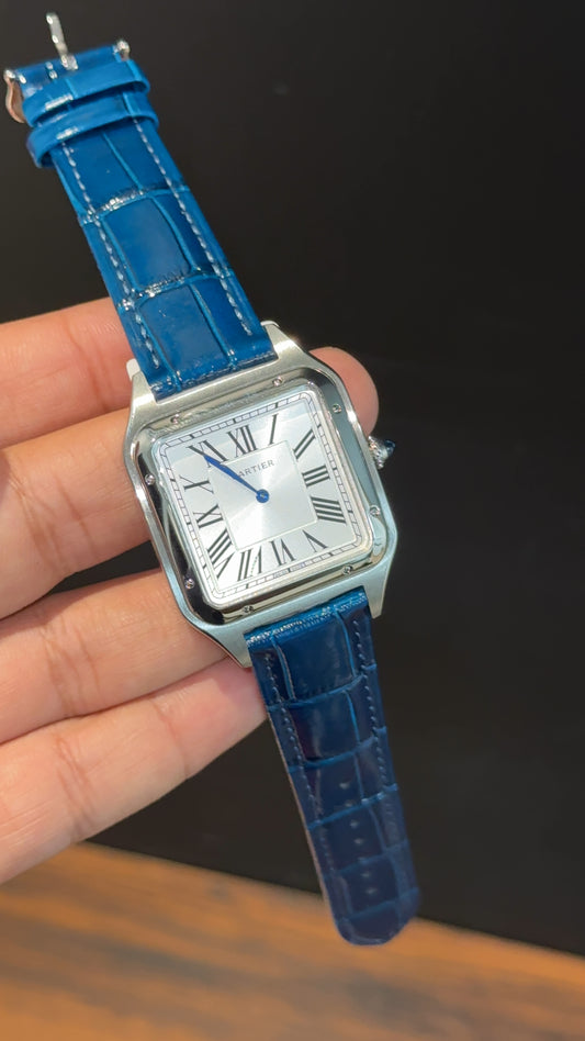 Cartier Dumont Lacquer | Silver Case | Blue Leather Strap | White Dial - twentyfour