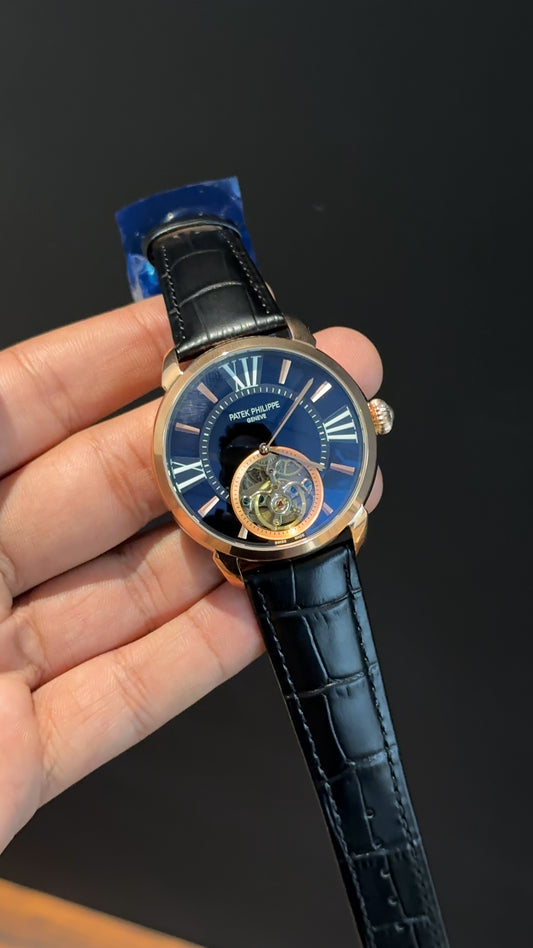 PP Auto | Rose | Pendulum | Black Leather Strap | Black Index Dial