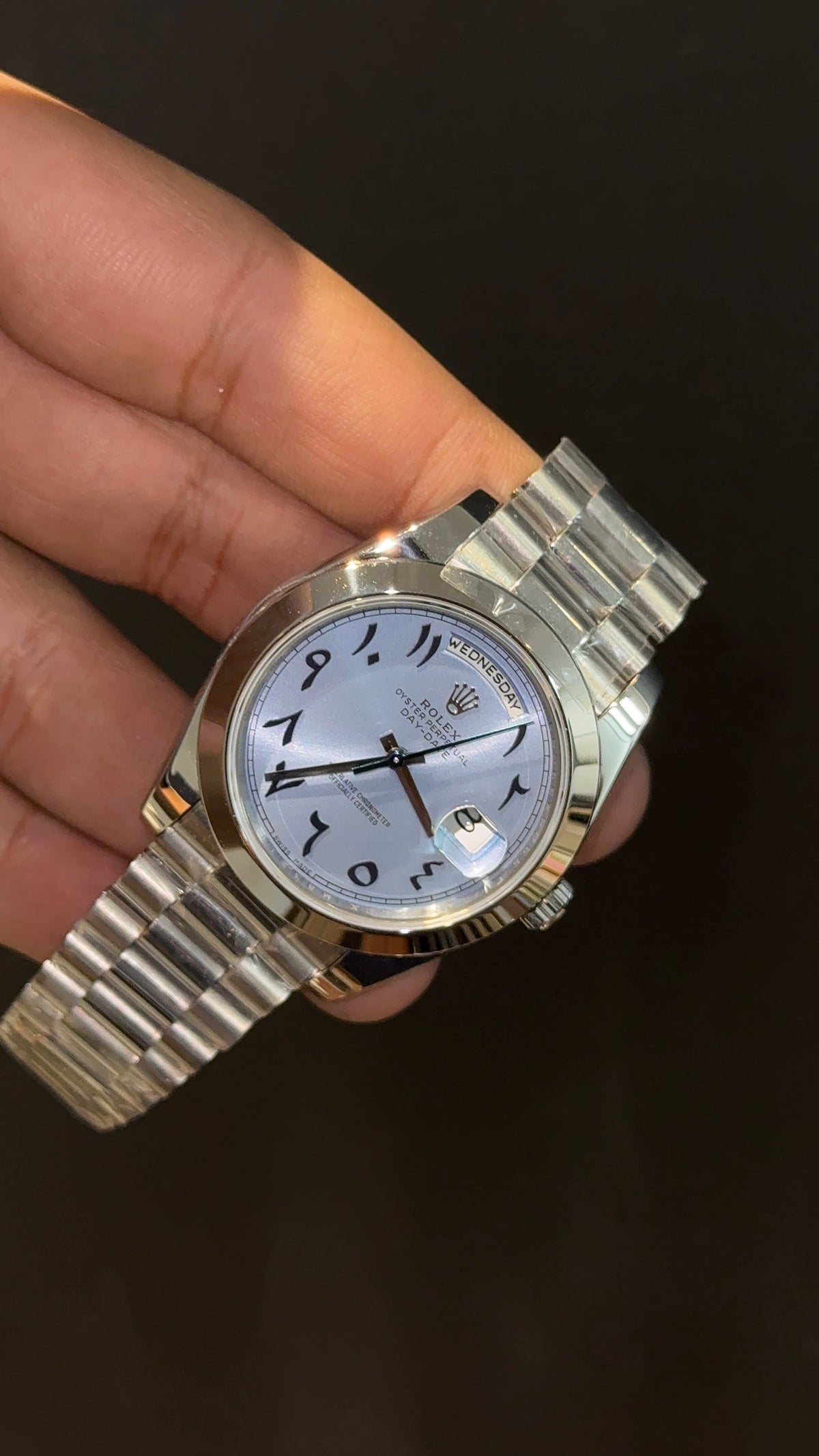 Premium Daydate | Plain Bezel  | Silver Chain | Sky Blue Arabic Dial