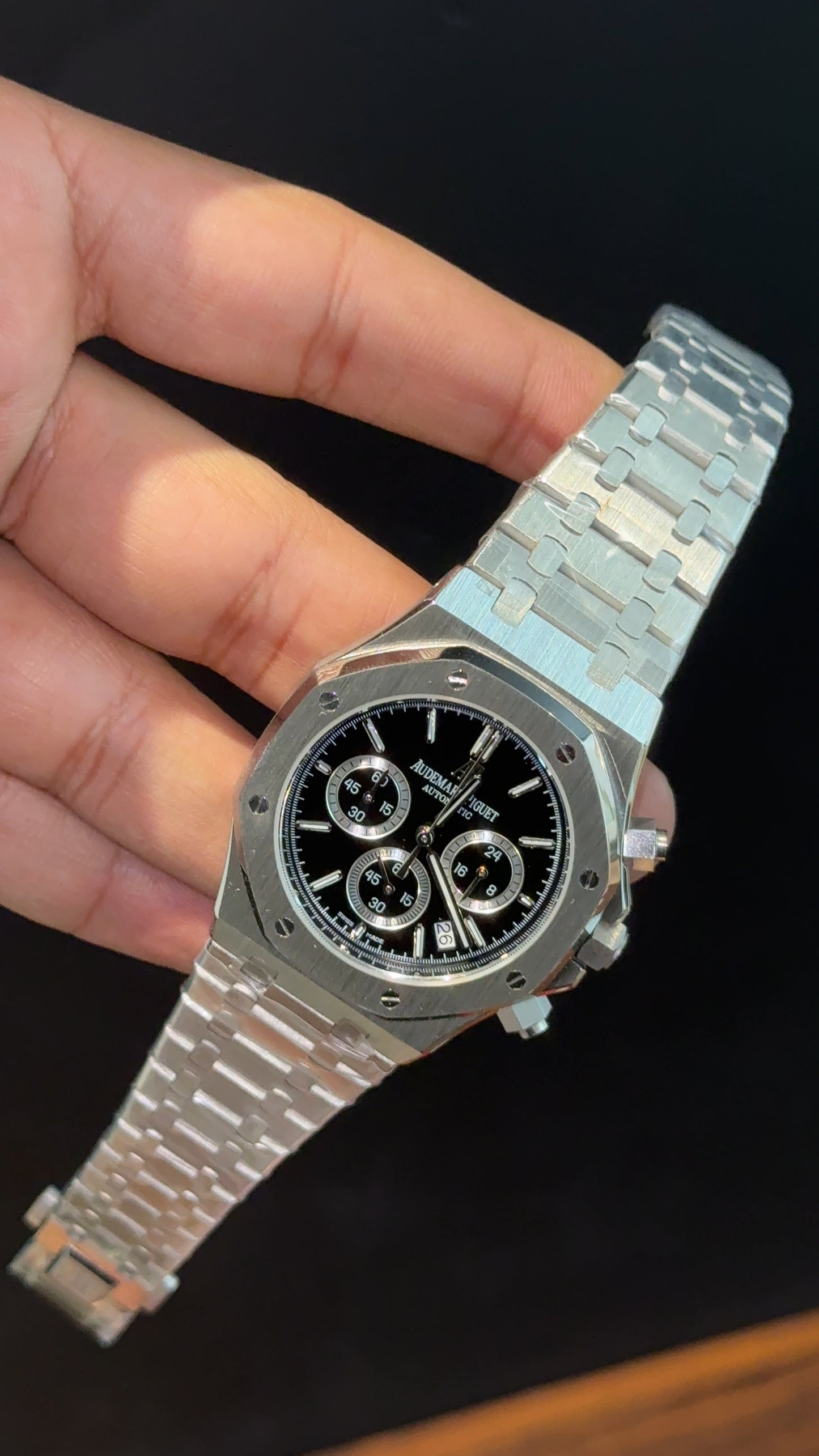 AP | Chrono | Silver Chain | Black Plain Dial