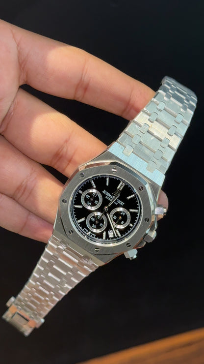 AP | Chrono | Silver Chain | Black Plain Dial