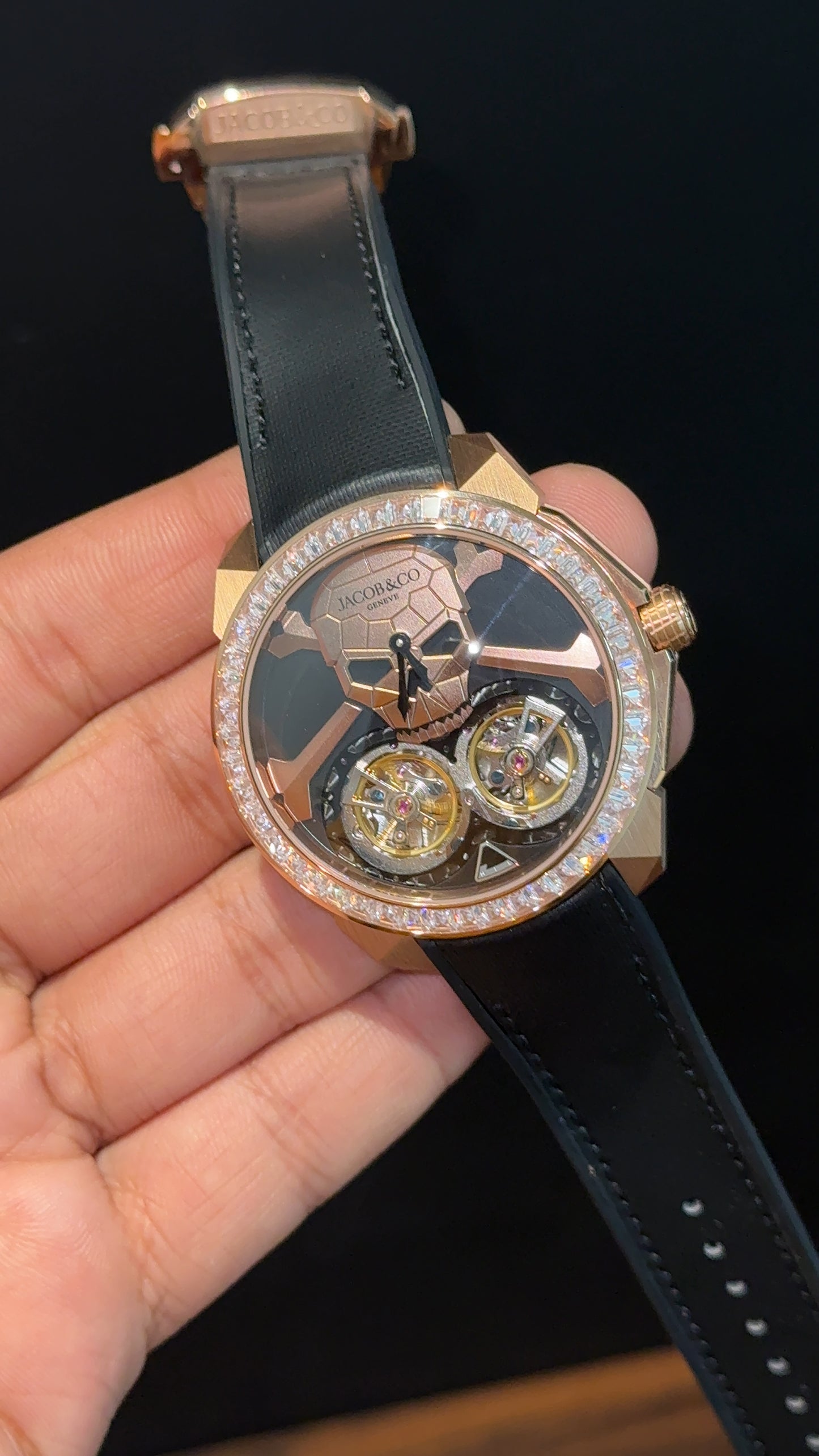 Executive Jacob And Co | Rose Case | Skull Tourbillon Edition | Black Strap | Black Dial