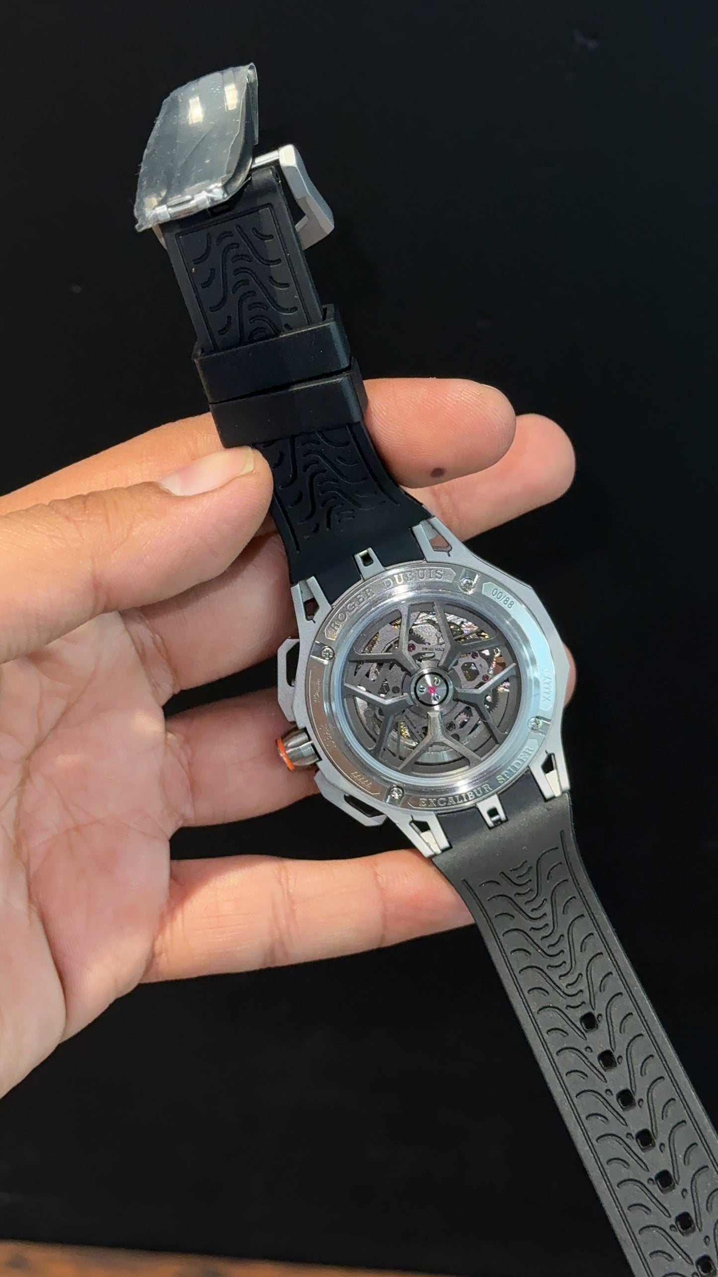 Premium Roger Dubuis | Silver | Excalibur Spider | Green Black Strap | Pendulum | Y Shaped Dial