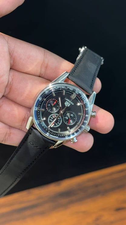 Tag Carrera | Black Strap | Silver Bezel | Black Chrono | Black Dial