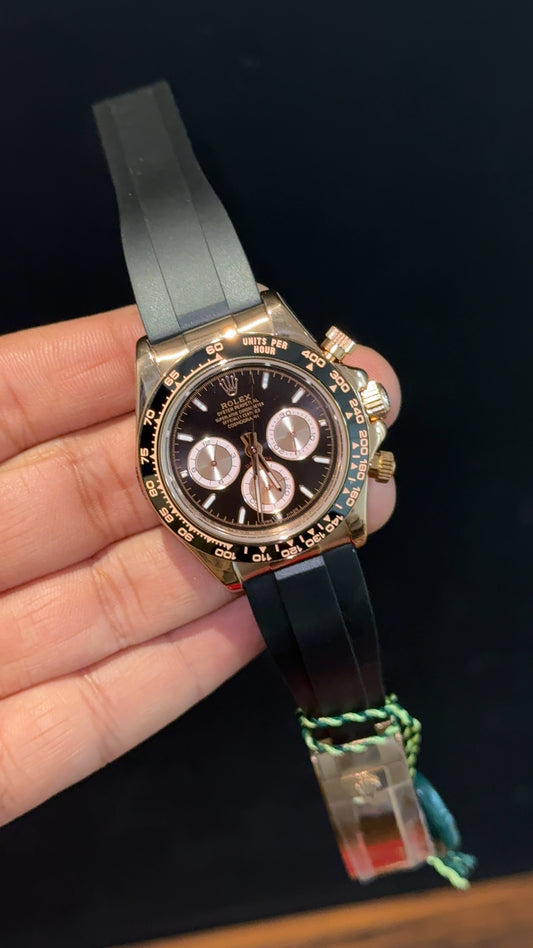 Daytona | Rose | Pvc Strap | Chr | Black Dial - twentyfour