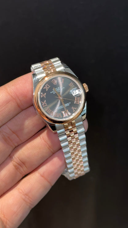 Premium DateJust | Eveline | Plain Bezel | 30mm | Women | Rose Two Tone | Black Index Dial